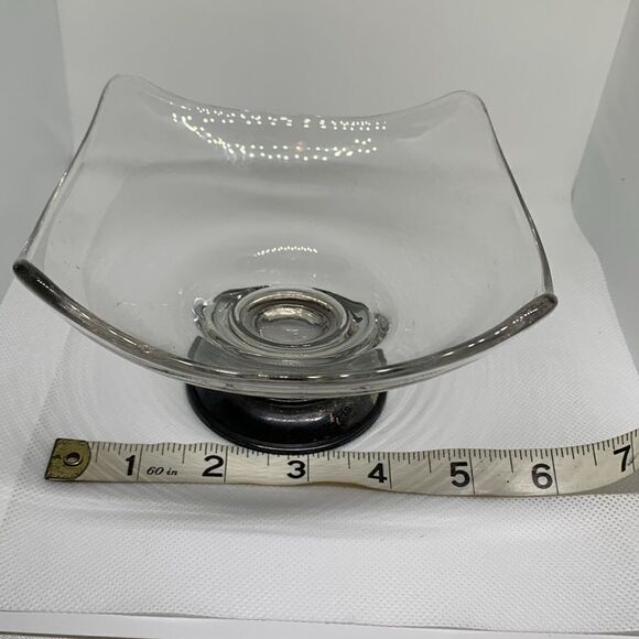 Vintage Dish Sterling Silver Footed Mid Century Modern Glass Bowl - Picture 5 of 6